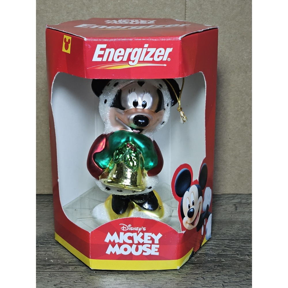 VTG 2000 Energizer Disney Mickey Mouse Blown Glass Christmas Ornament NIB